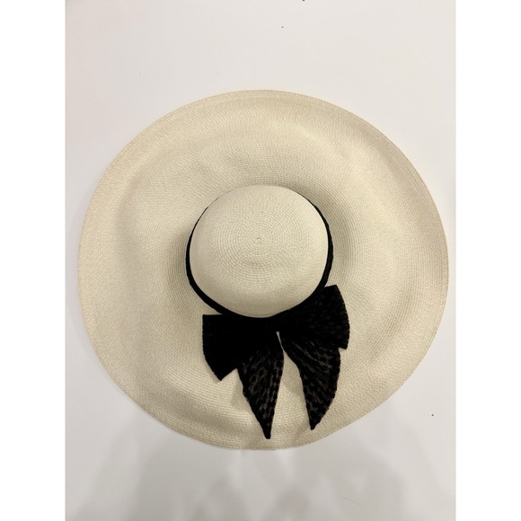 Eugenia Kim Sunny Floppy Hat Bone Black Medium NWT 2300-3148 Lace Bow $425 main image 4